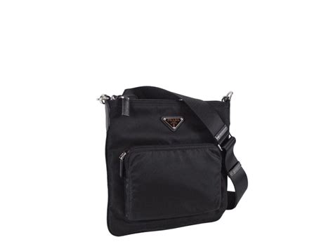 Prada Messenger Bag Tessuto Black in Nylon with Silver